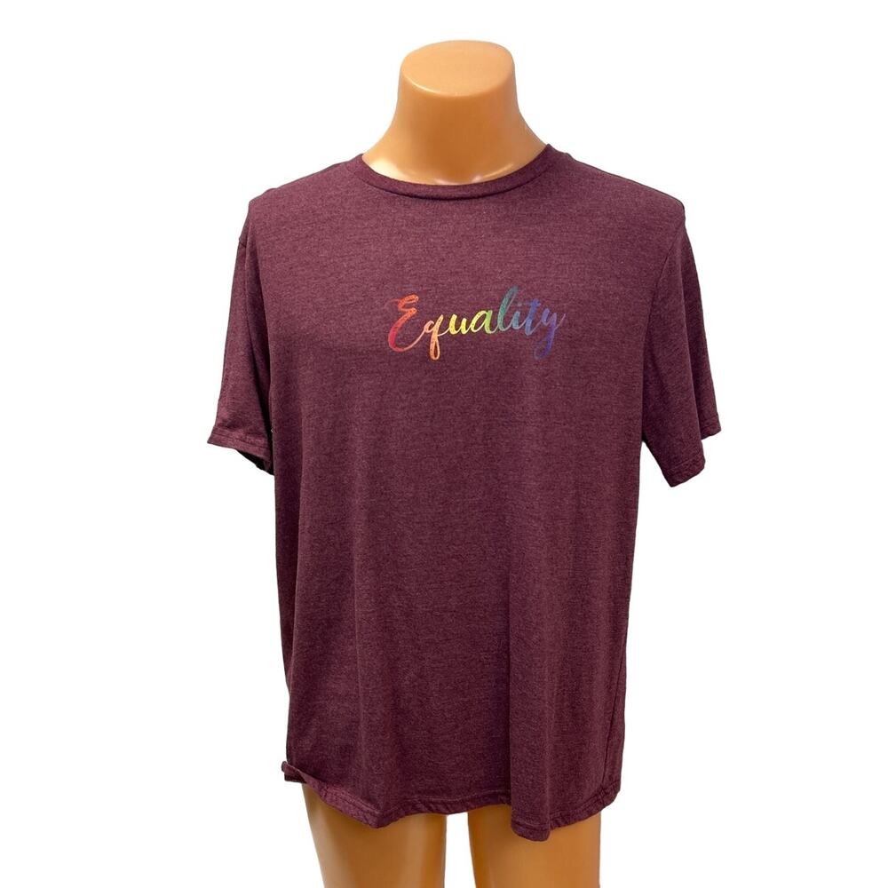 Hand Printed Mens XXL Upcycled June Pride Month Rainbow Equality Crew Neck Tee